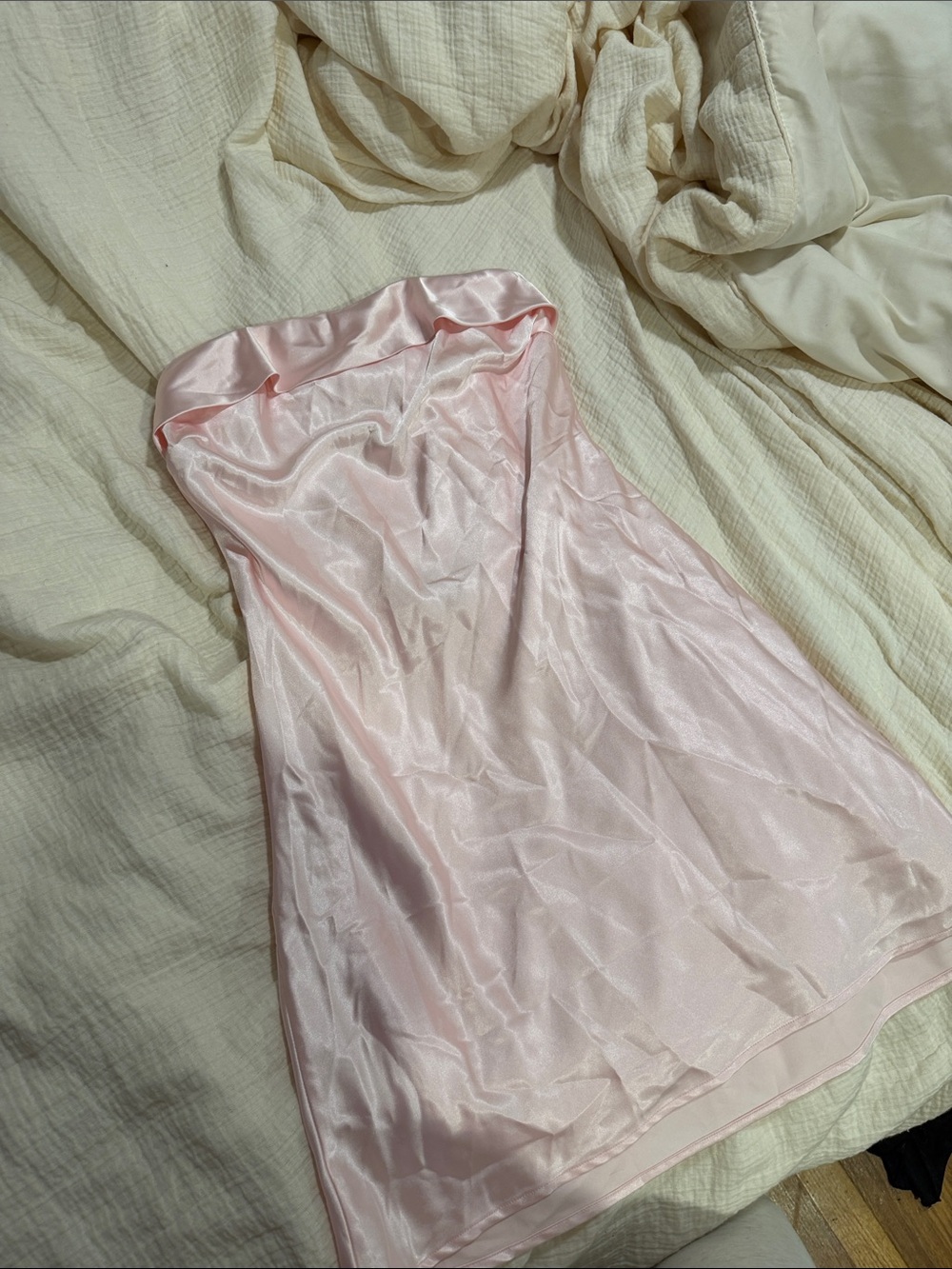 Sincerly Jules Strapless Satin Slip Dress - Pale Pink
